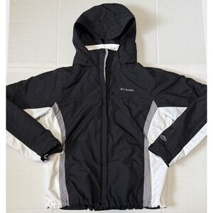 COLUMBIA Omni Tech - Women's Black White‎ Zip Hooded Waterproof Jacket - X-Large